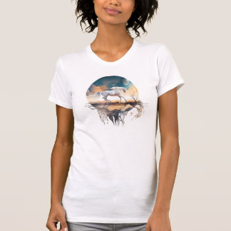 White Horse and the moon reflection on ocean T-Shirt