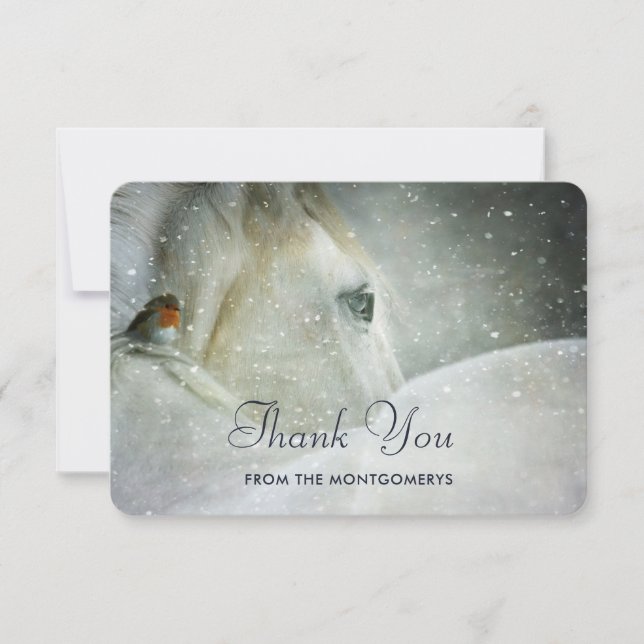 White Horse & Bird in a Winter Snowfall Thank You (Front)
