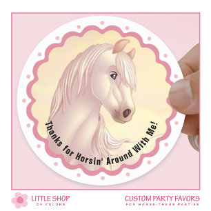 White Horse Birthday Party Favor Thank You Classic Round Sticker