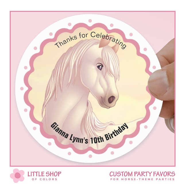 White Horse Birthday Party Thank You Classic Round Sticker (Creator Uploaded)