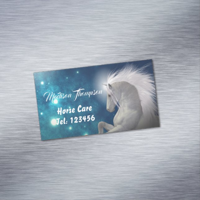 White Horse Blue Skies Animal Care Magnetic Business Card (In Situ)