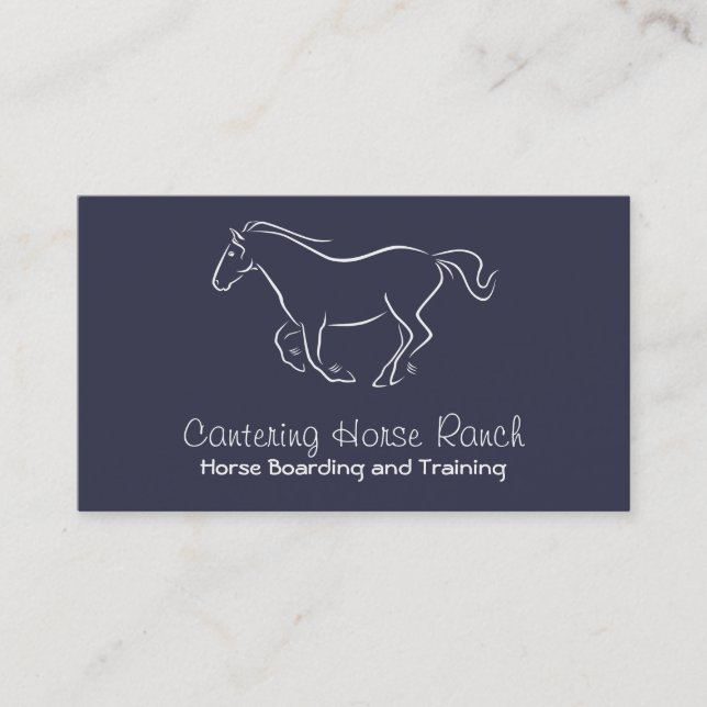 White horse cantering on blue business card (Front)