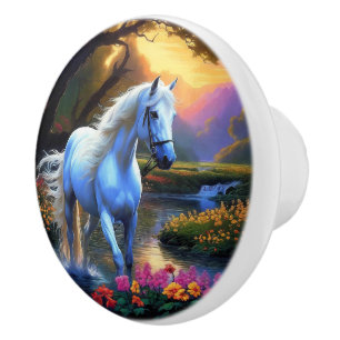 White Horse Ceramic Knob