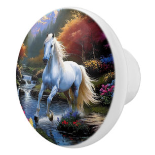 White Horse Ceramic Knob