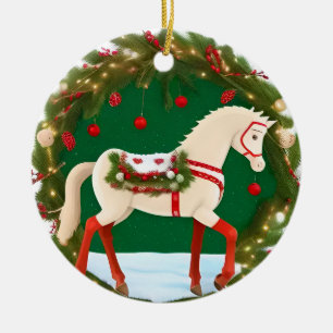 🐎 White Horse Christmas Charm Home Style 🎄 Ceramic Tree Decoration