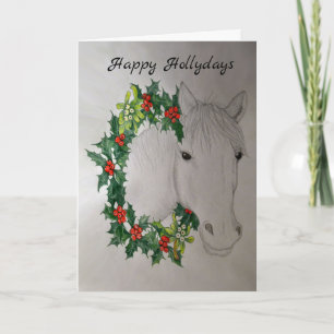 White Horse Christmas Garland Greetings Card