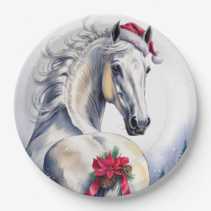 White Horse Christmas Paper Plate