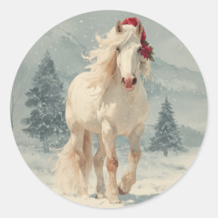White Horse Christmas Sticker