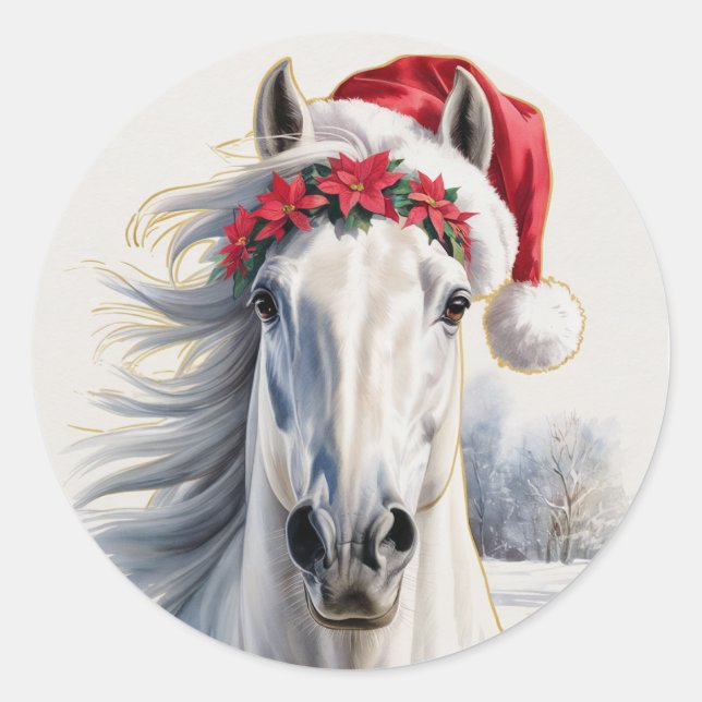 White Horse Christmas Sticker (Front)