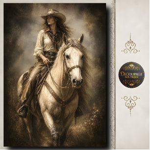 White Horse Cowgirl Western Portrait Decoupage Tissue Paper