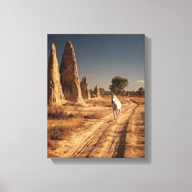 White Horse Desert Monolith Painting Canvas Print (Front)
