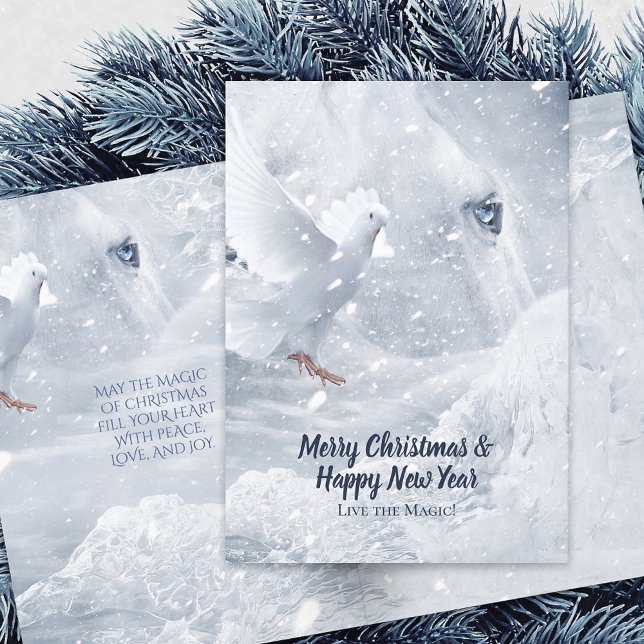 White Horse & Dove on Ice, Fairytale Christmas - Holiday Card (Creator Uploaded)