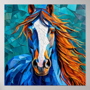 🐎 White Horse Elegant Mosaic Fantasy Art Poster