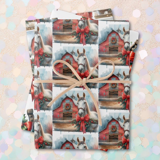 White Horse Festive Farm Christmas  Wrapping Paper Sheet (Creator Uploaded)