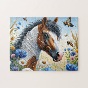 White Horse Floral Jigsaw Puzzle