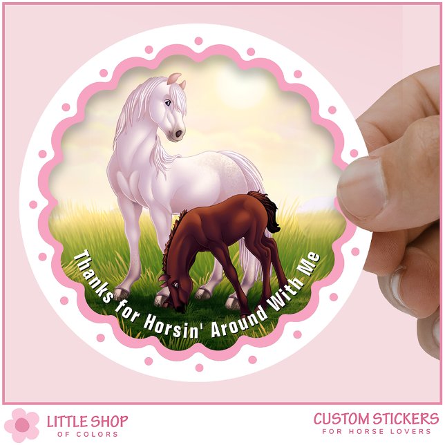 White Horse Foal Birthday Party Favor Thank You Classic Round Sticker (Creator Uploaded)
