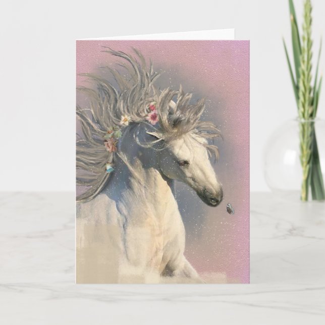White Horse Friesian - Greeting Card (Front)