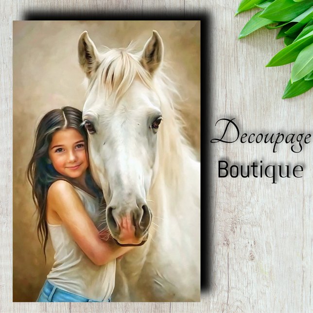 White Horse Hug Decoupage Tissue Paper (White Horse Hug Decoupage Tissue Paper)