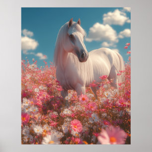 White Horse in a Field of Blossoms  Poster
