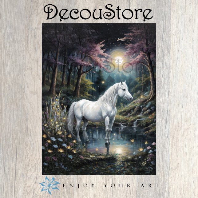 White Horse in a Peaceful Oasis Decoupage Tissue Paper (Creator Uploaded)
