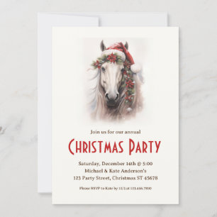 White Horse in a Santa Hat Magic Christmas Party Invitation