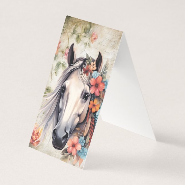  White horse in flowers. (Front)