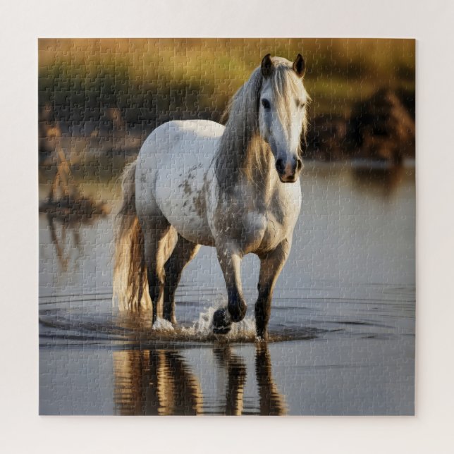 White Horse in Lake Jigsaw Puzzle (Vertical)
