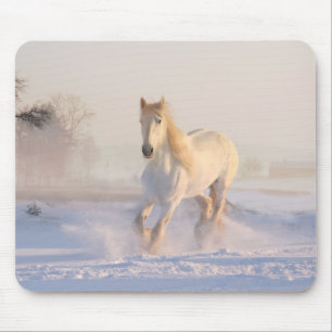 white horse in snow mouse pad