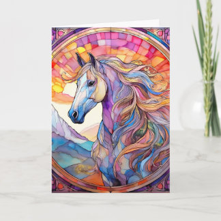 White Horse in Stained Glass Card