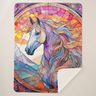 White Horse in Stained Glass Sherpa Blanket