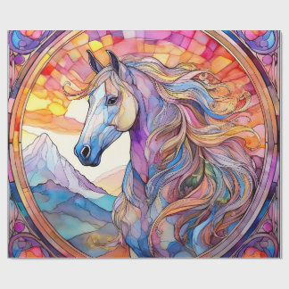 White Horse in Stained Glass Wrapping Paper