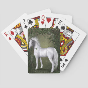 White Horse in the Woods with Hummingbirds Playing Cards