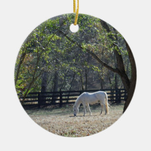 White Horse in trees Ceramic Tree Decoration