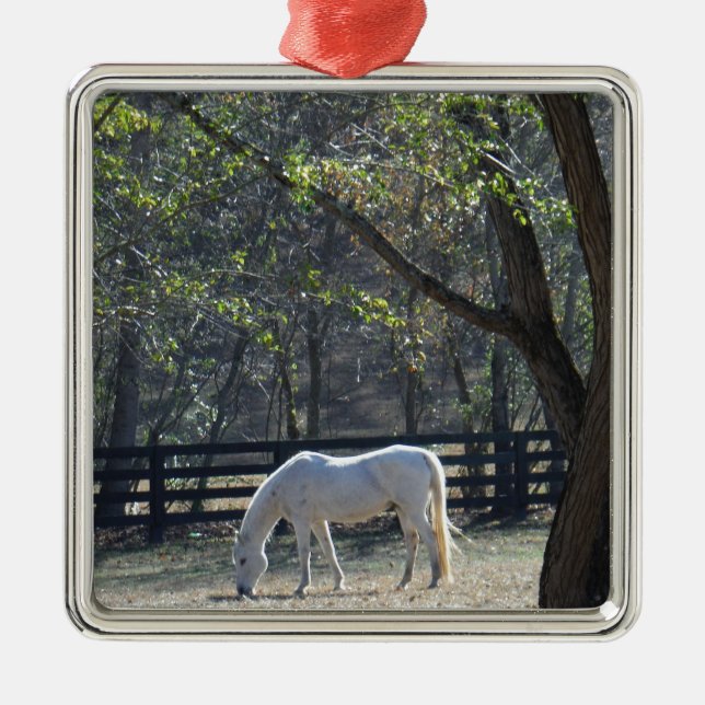 White Horse in trees Metal Tree Decoration (Front)
