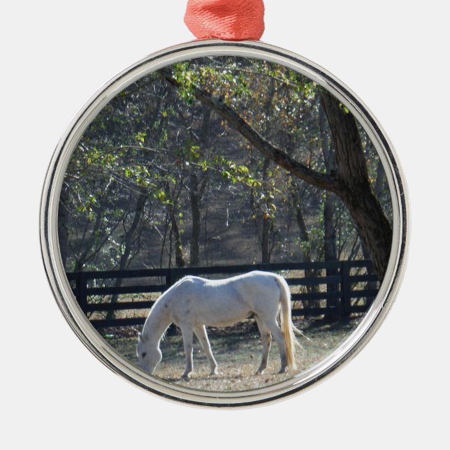 White Horse in trees Metal Tree Decoration (Front)