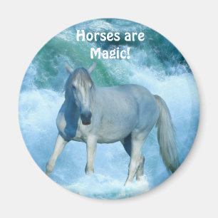 White Horse & Ocean Surf Equine Art Magnet