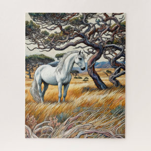 White Horse on Grassland 500 Piece Puzzle