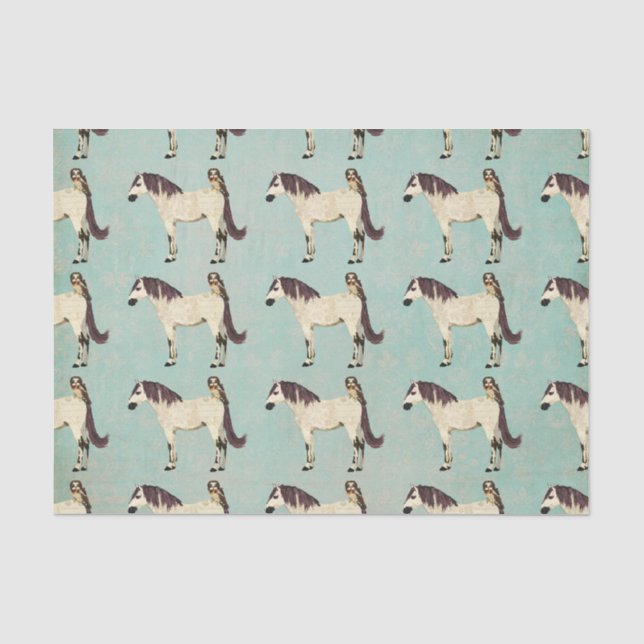 White Horse & Owl Blue Tissue Paper (Front)