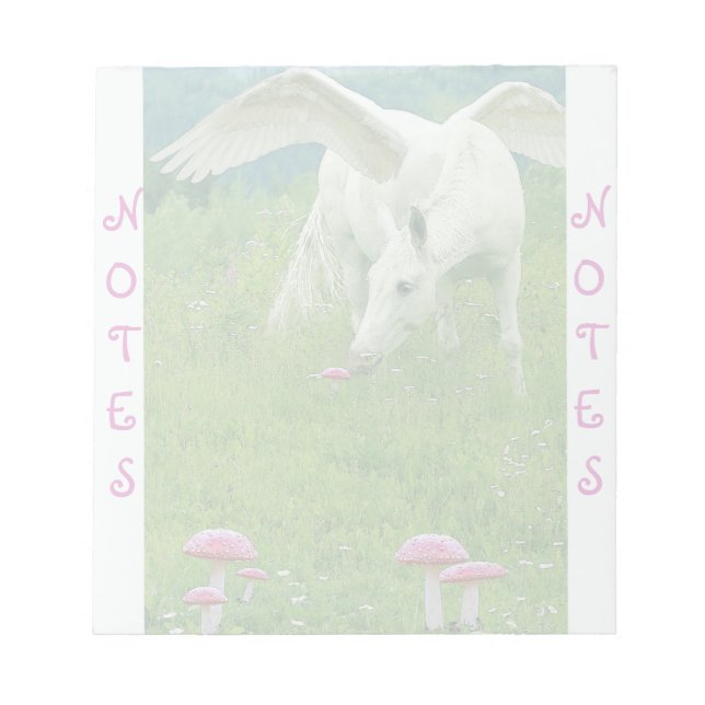 White Horse Pegasus & Toadstools Fantasy Notepad (Front)