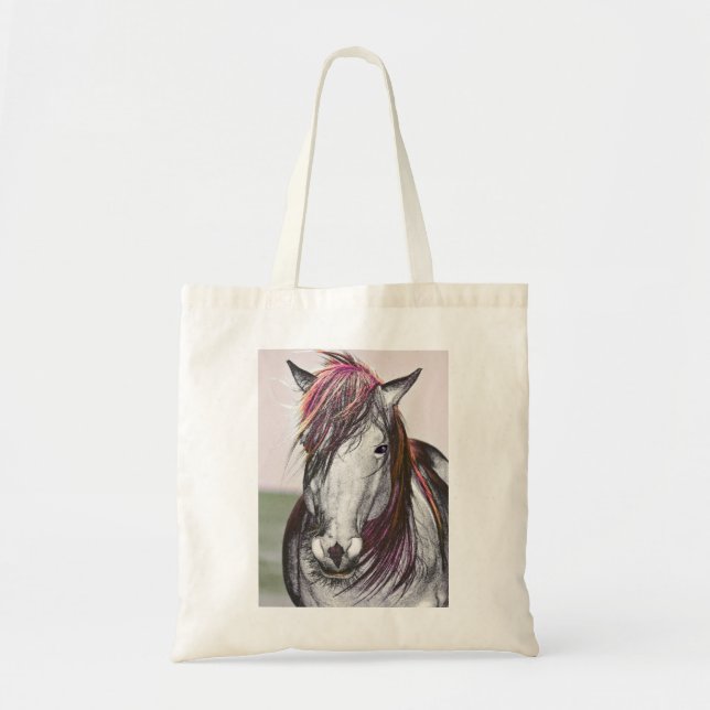 White Horse Pink Hair Art Design Tote Bag (Front)