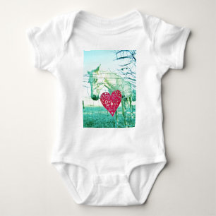 White Horse Red Heart Valentine Baby Bodysuit