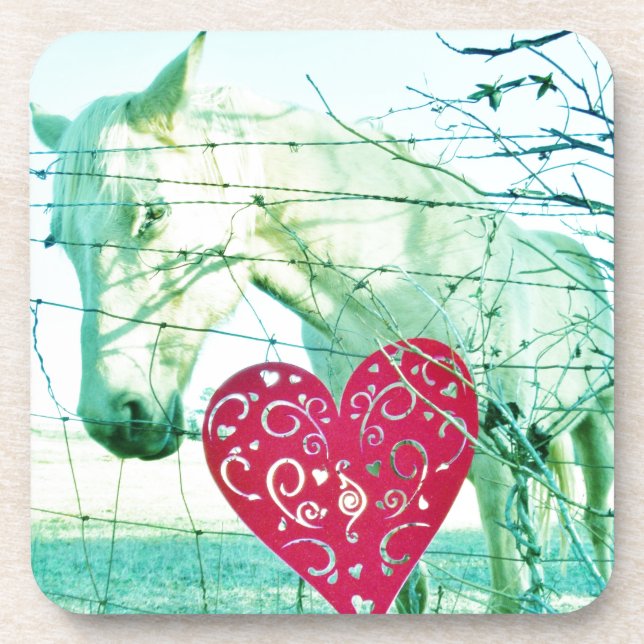 White Horse Red Heart Valentine Coaster (Front)