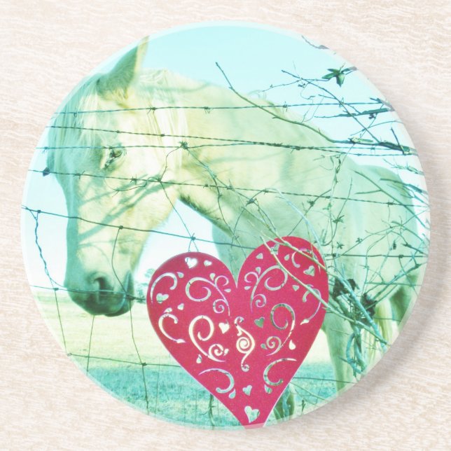 White Horse Red Heart Valentine Coaster (Front)