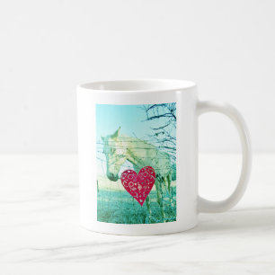 White Horse Red Heart Valentine Coffee Mug