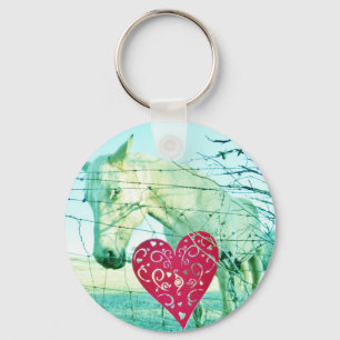 White Horse Red Heart Valentine Key Ring