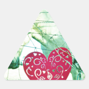 White Horse Red Heart Valentine Triangle Sticker