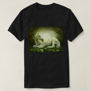 White Horse Resting in Enchanted Forest  T-Shirt