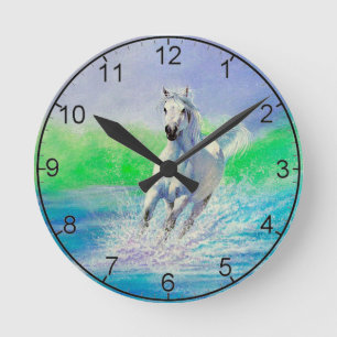 White Horse Running on a Beach clock