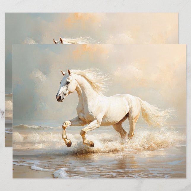 White Horse Running on the Beach Scrapbook Paper (Front/Back)