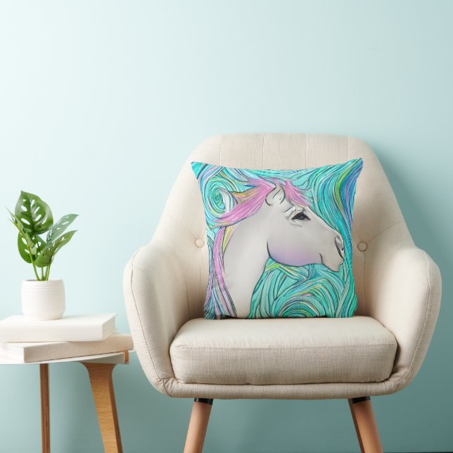 White Horse Seamless Pastel Coloured Pattern Cushion (Chair)